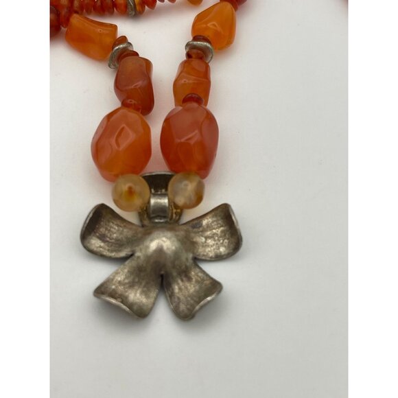 Orange Assorted Shape Beads Necklace Metal Flower Center Pendant 18" - Picture 3 of 6